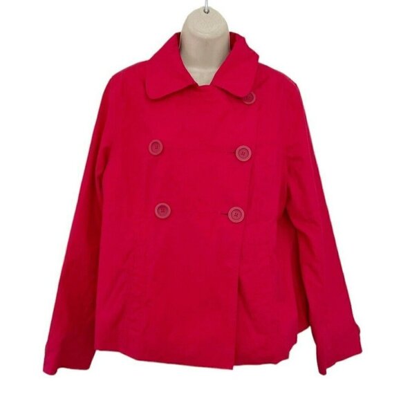 L.L. Bean Woman's Sz M Red Trench Coat Citrus Fruit Lining Jacket - Picture 1 of 7